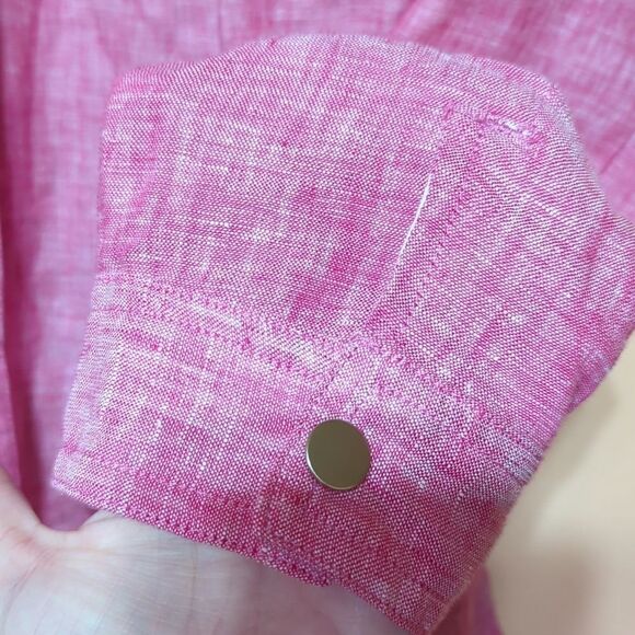 Chico’s Reversible Pink Railroad Striped To Solid Linen Jacket sz 1 Medium - Picture 3 of 10